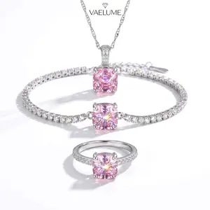 VAELUME Luxury 18K White Gold Plated Octagon Rose-Cut Pink Diamond Jewelry Set - 3PC Necklace Bracelet Ring-5A VVS CZ, Perfect for Daily Wear, Anniversaries,Birthday Gift for Women and Girls