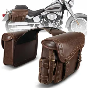 Saddle Bags, PU Leather  Saddlebags with Cup Holder, Reinforced Straps & Saddle , Throw Over Side Accessories Bags, Brown