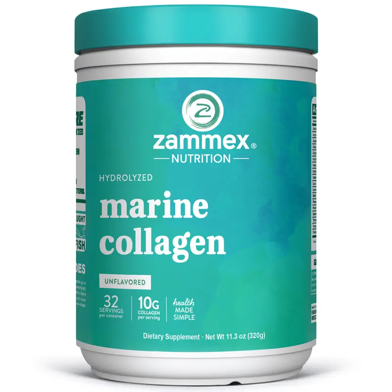 Zammex Hydrolyzed Marine Collagen Peptides - Wild-Caught Low-Mol Collagen Booster, Type I & III, 11.3oz, 10g Protein, All Natural, Non-GMO, Sugar-Free, Gluten-Free, Supports Skin, 24-Month Shelf Life, for Hair & Nails Health