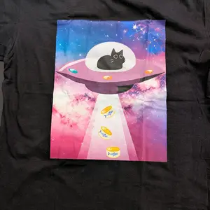 Space Tuna Cat Shirt - Black T-Shirt with Cat Design and Alien Theme