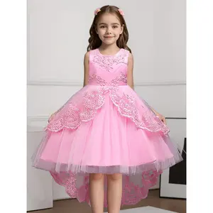 [Princess |   Elegant] Red Beaded Elegant Girls' Princess Dress |   Sleeveless Viscose/Polyester Blend |   Perfect for Parties & Weddings