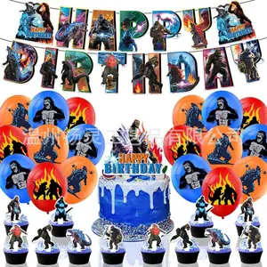 Godzilla vs. Kong Themed Birthday Party Decorations — Godzilla Birthday Banner, Cake Toppers, and Balloons