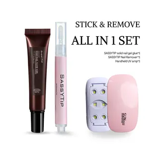 SASSYTIP Stick & Remove All-in-1 Set - 3ml Gel Nail Glue, Remover Pen & UV Lamp for Press-On Nails - Gentle, Pain-Free Removal Acetone Free ，Formula Drying