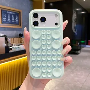 Suction Cup Phone Case for iPhone 17 16 15 14 Pro Max Double-Sided Bubble Pop Design Protective Silicone Cover with Enhanced Grip and Tactile Fidget Feature
