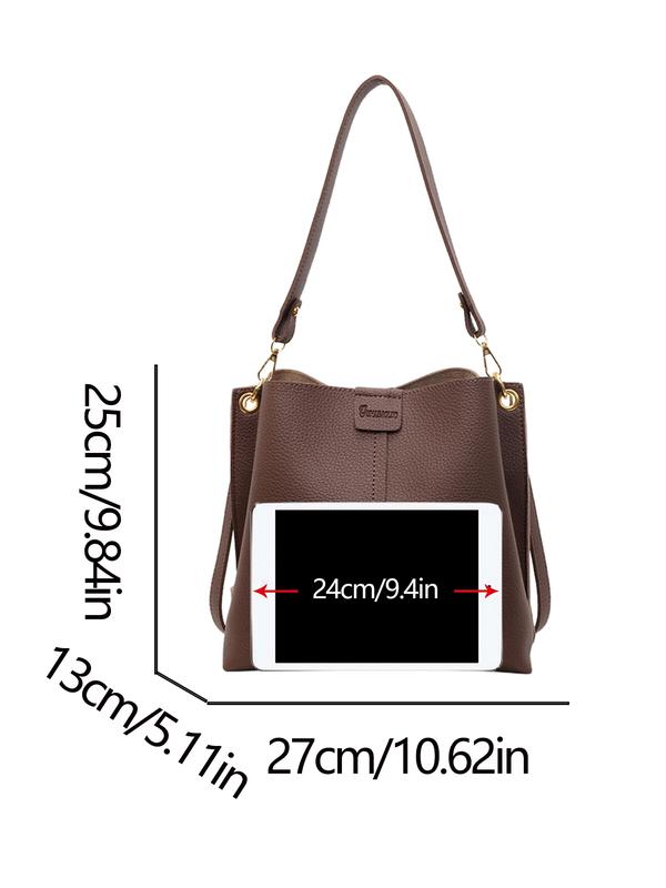 Simple waxed leather bucket bag, PU Tote Satchel, fashionable, casual and versatile wide-strap one-shoulder crossbody bag, textured and trendy one-shoulder commuter bag, Elegant Commuter Bag, suitable for daily wear, commuting and other scenarios