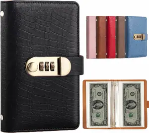 100 Pockets Currency Album with Password Lock Top Grade PU Leather Banknote Collection Book Binder World Paper Money Holders Sleeves for Collector Dollar Bill Cash Storage Collecting Supplies
