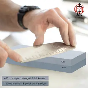 Masahiro Double Side Whetstone, Rough #400, Medium #1000, Swords Blade Sharpening Stone Kitchen Knife Knives