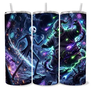 Oogie and Jack Terror 20 oz Tumbler - BPA Free, Stainless Steel, Leak Proof, Clear Lid, Includes Straw