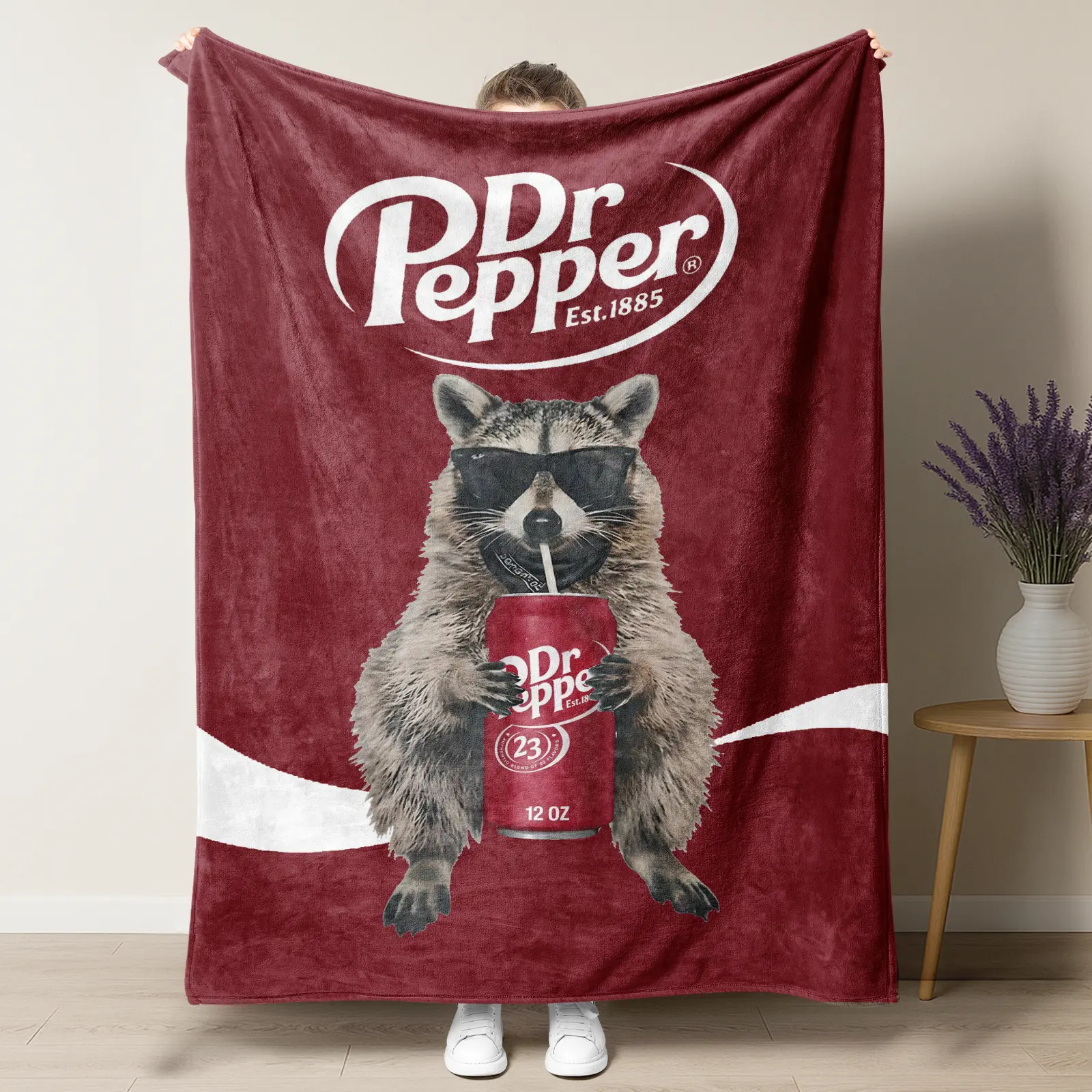 Funny Raccoon Soda Themed Fleece Blanket,Cute Raccoon Drinking Dr Pepper Diet Coke Mtn Dew Throw Blanket,Soft Cozy Soda Lover Blanket for Gift,Trendy Raccoon Blanket for Bedroom,Unique Soda Fan Gift