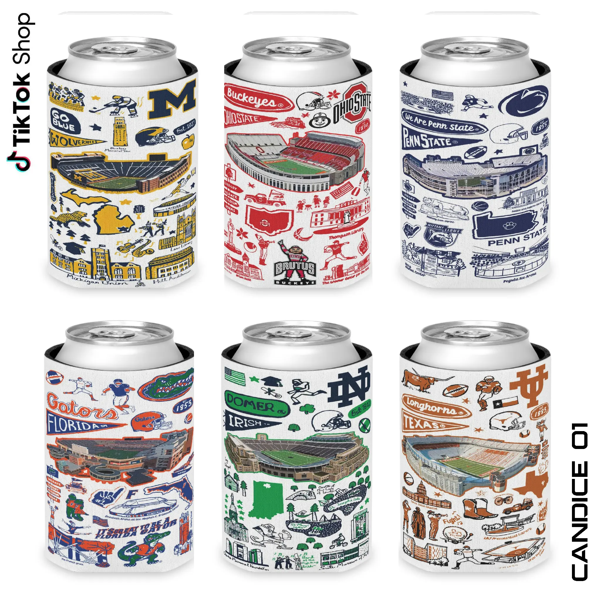 Wolverines Buckeyes Nittany Lions Gators Fighting Irish Longhorns College Football Can Cooler, National Collegiate Athletic Association Team Koozie Can Sleeve Drink Sleeve, Varsity College Sports Gift for Beer Cozy