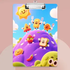 1-piece A4 clipboard with writing surface featuring cartoon food scenes. Suitable for notebooks, tables, files, drawings, desktops, offices, cash registers, etc.
