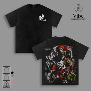 Akatsuki Naruto Vintage Washed T Shirt, Tank Top Anime Manga Graphic Oversized Tee, Heavyweight Cotton Streetwear Back Print Unisex Fashion Gift For Fan