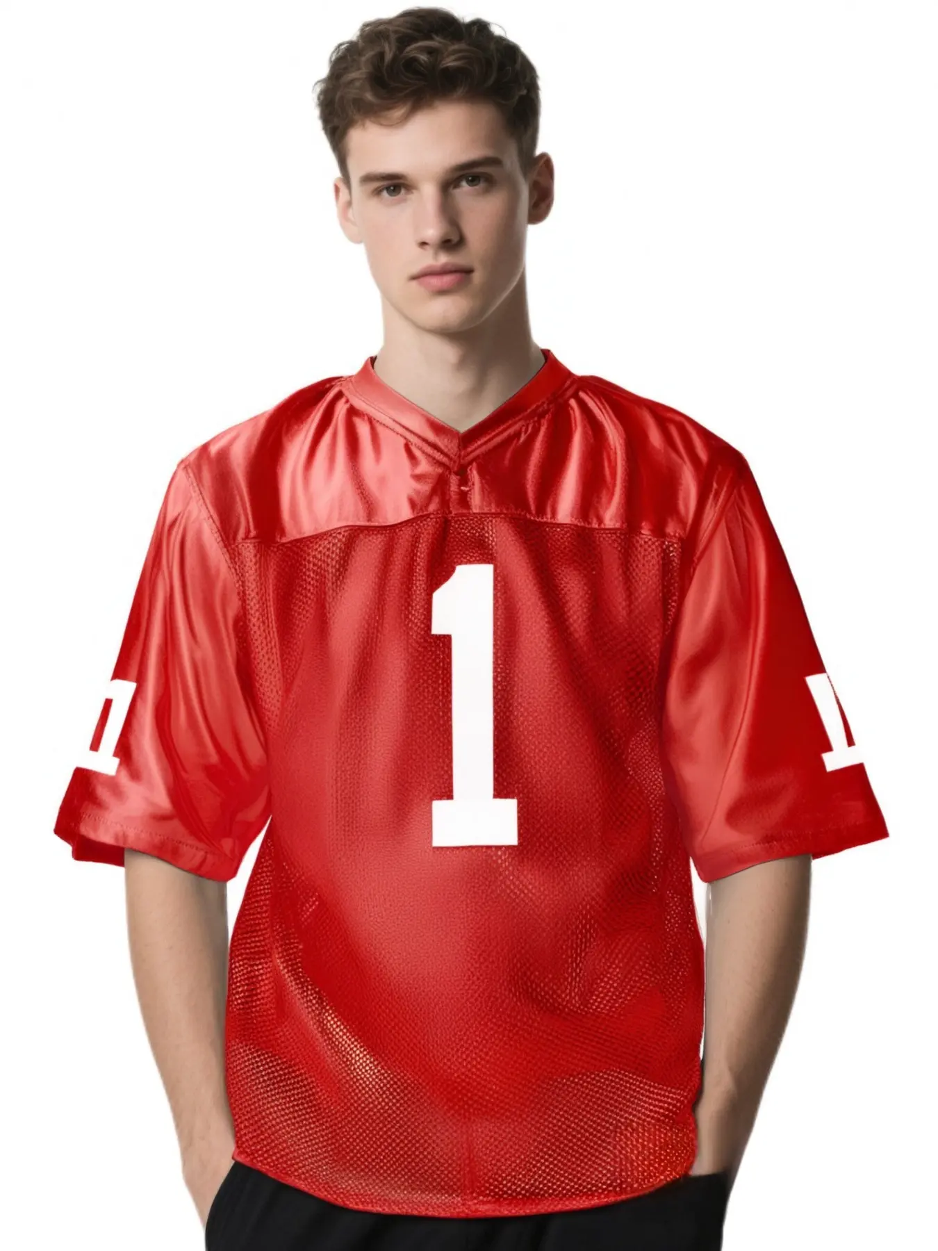 Men's Summer Sports Tee Short Sleeve Embroidered Number 1 Rugby Jersey, Casual Fashion Top for Men, Comfortable and Stylish Design
