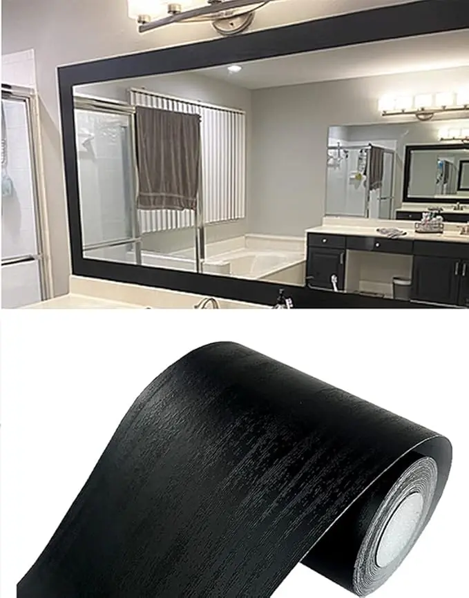 Black Wood Grain Removable PVC Waterproof Border Wall Decor Removable Self Adhesive Kitchen Bathroom Tiles Sticker Wallpaper Versatile Use
