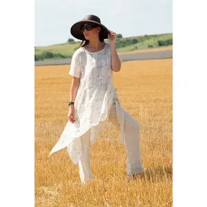 Summer Linen Top CAROLINE - Asymmetrical Design, Comfortable Fit, Breathable Fabric, Elegant Casual Top for Women