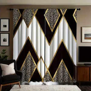 2 Piece Geometric Triangle Pattern Home Textile Window Decor, Geometric Patterns, Digital Print Curtains, Digital Printing, Rod Pocket Design, Privacy Protection, Living Room, Bedroom