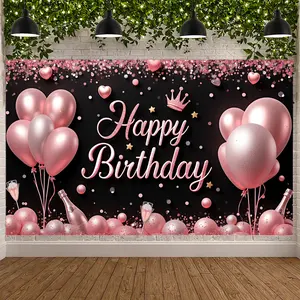 Happy Birthday Banner Balloons Pink Rose Gold Yard Sign Party Supplies for Boys Girls Festive Celebration All Ages Decorations
