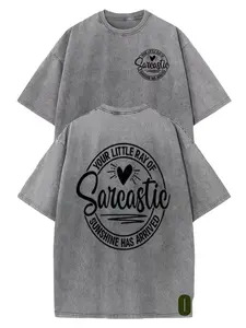 Men's Sarcastic Sunshine Graphic Round Neck Vintage Gray Washed Cotton T-Shirt, Versatile for Pairing with Jeans, Pants, Cargo Pants,summerwins