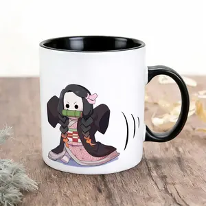 2026 New Model Mug for Home and Office Use Chibi Nezuko in kimono, bamboo muzzle Pattern Design Large Capacity High-Temperature Resistant Water Cup Tea Cup