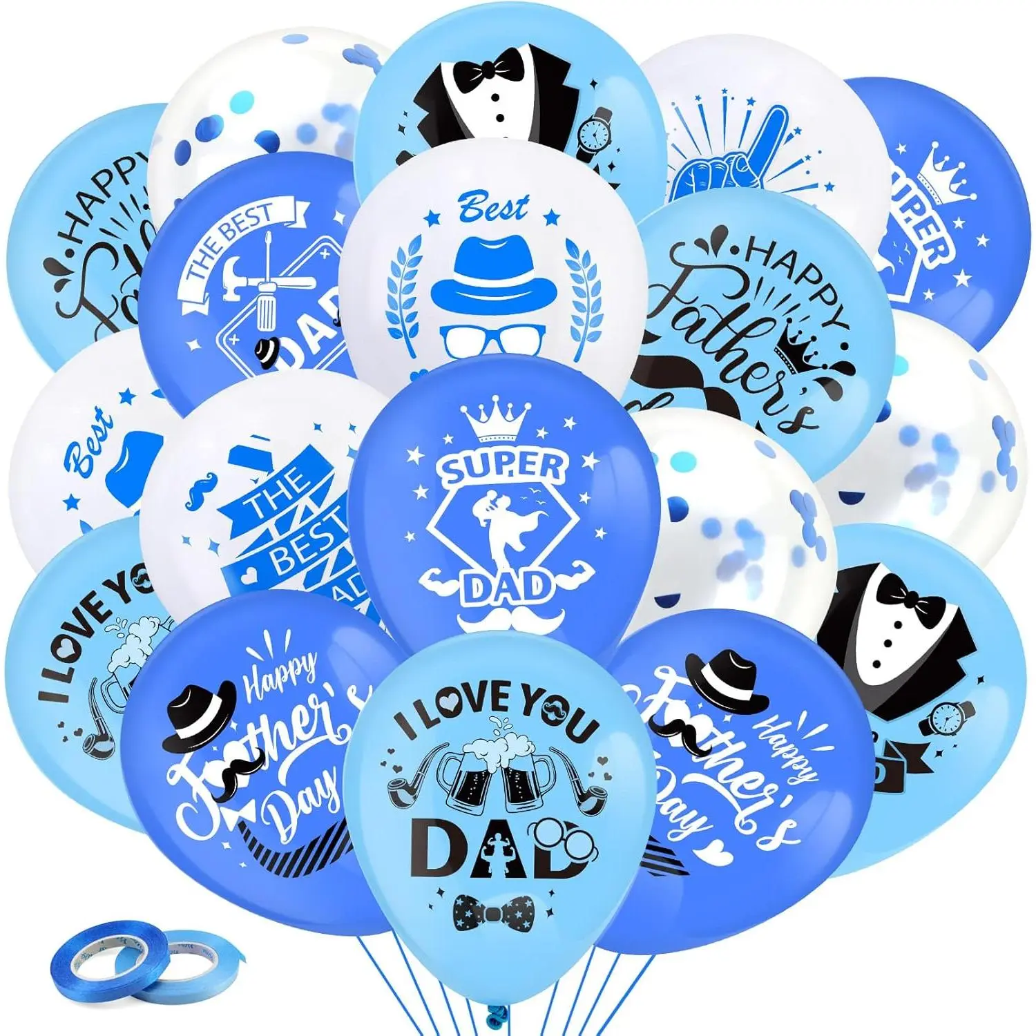 50pcs Father's Day Balloons,Happy Father's Day Party Decorations Latex Balloons,I Love You Dad Balloons, Blue Father's Birthday Party Balloons for Family Gathering Decor, Super Dad Balloons