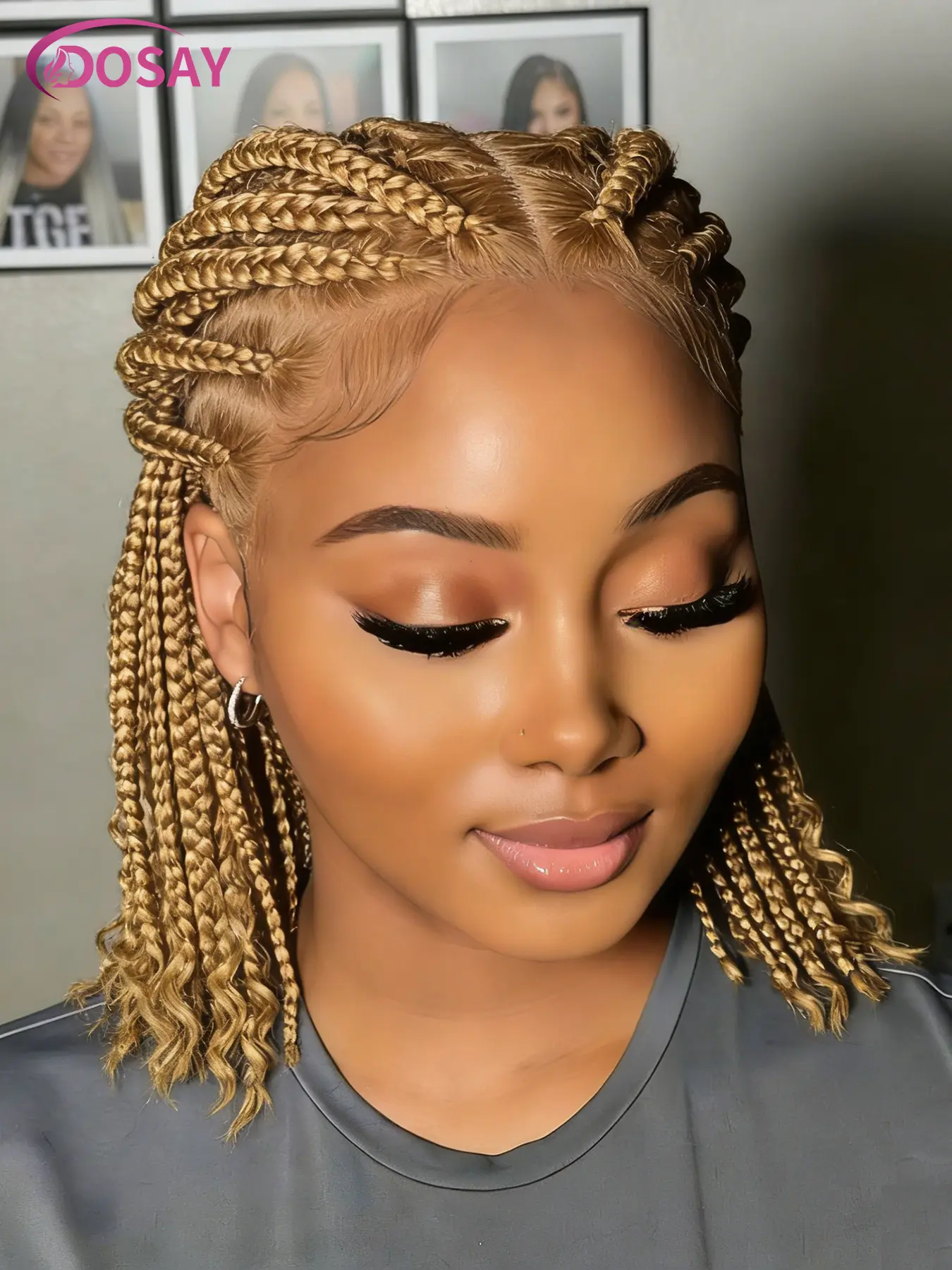 DOSAY 613 Blonde Short Box Braided Full Lace Wig - Hand-Tied Synthetic Knotless, Protective Styles, Goddess Braids, Blonde 613 HD Frontal for Black Women Summer Daily Wear #TikTokShopSpringGlowUp, Braids Hairstyles