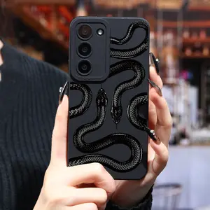 Luxury Phone Case For Samsung Black Snake Shockproof Phone Case For Galaxy S24 Ultra S23 Plus S22 + S21 S20 FE S10 A72 A54 5G A53 A52 A52S A51 A33 A32 A23 A22 A21S A15 A14 A13 A12 Protective Cover