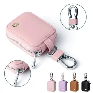 Earbud Carrying Case, Portable PU Leather Small Protective Storage Bag with Mesh Pocket & Keychain for Wireless Headphones, Earbuds, USB Cables & Accessories