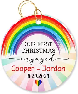Personalized Our First Christmas Engaged Christmas 2024 Ornament, Mr & Mr Gay Rainbow Ornaments, Our 1st Xmas Gay Pride LGBT Ornament Christmas Custom Name Date, Lesbian/Gay Pride LGBT Ornament Gifts, Our First Christmas Engaged #1 Ornament