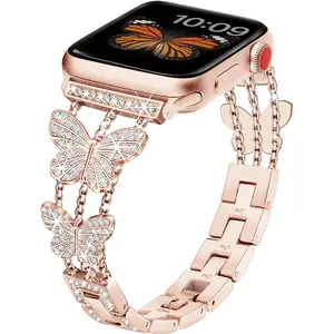 Bling Diamond Stainless Steel Butterfly Smartwatch Band, Unisex Sports Wristband with Folding Buckle, Stylish Metal Bracelet for 38-49mm Series & SE Smart Watches, Sports & Outdoor Tech Accessory