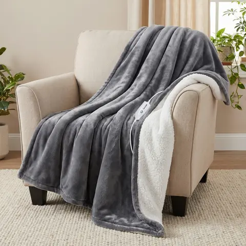 Sweetcrispy ETL-Approved Dual-Side Flannel & Sherpa Polyester Heated Blanket - ETL Certified for US Home Safety, 10 Heat Levels, 22 Timers for Nap/Sleep Plans, Auto-Shutoff, Hand/Gentle Washable, Plush for Home & Office Cozy Relaxation, Etlapproved