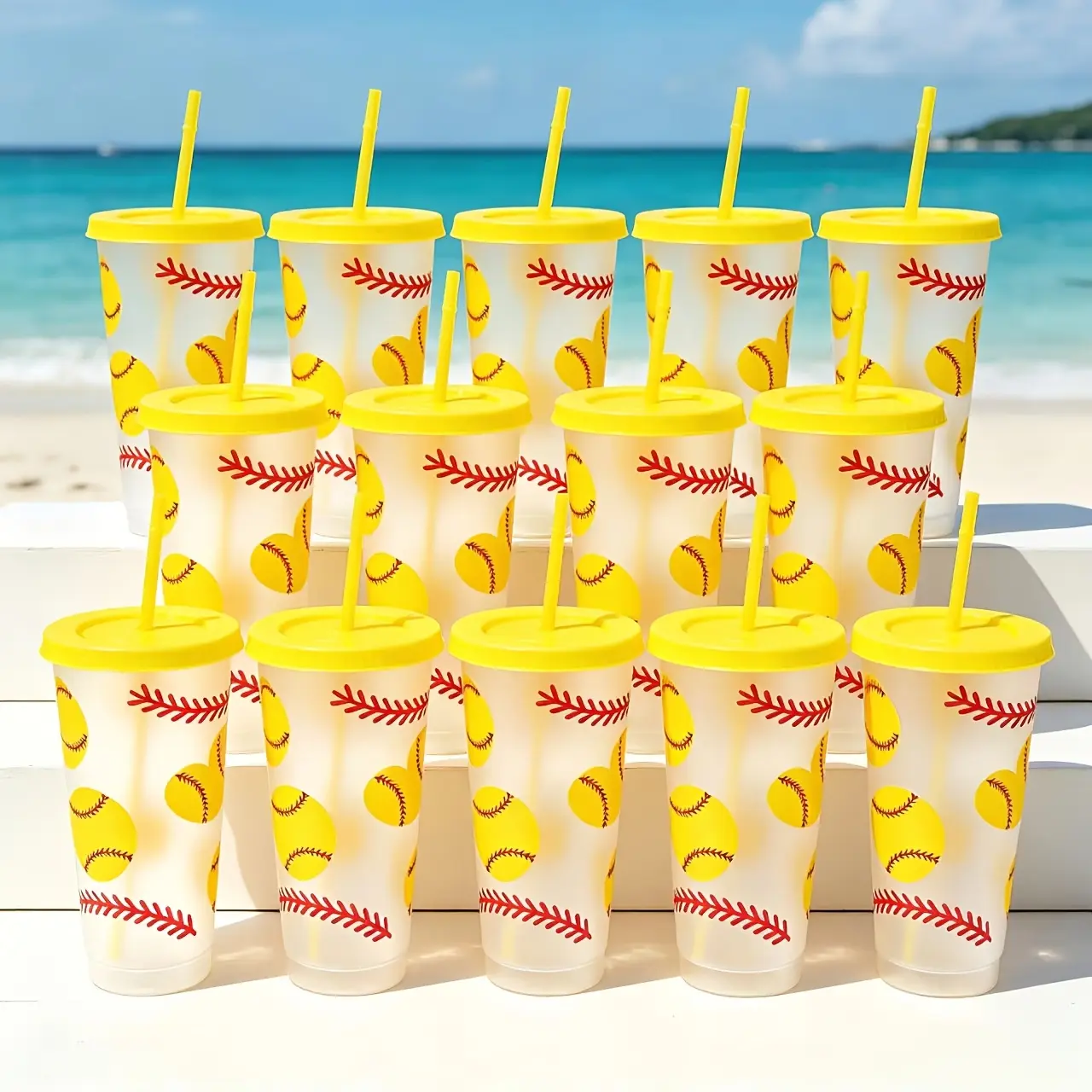 12/24PCS Reusable 24oz Plastic Cups with Lids and Straws, Lightweight Portable Washable Drinkware for Summer Cold Drinks, Outdoor Parties