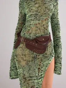 Ladies, Women Waist Bag,PU Studded Large Buckle Belt Pocket Festival,Fashionable, Personalized, Simple, Versatile, Retro, Rivets, Vintage,Music Festival,Western Style, Perfect For Rodeo Occasion