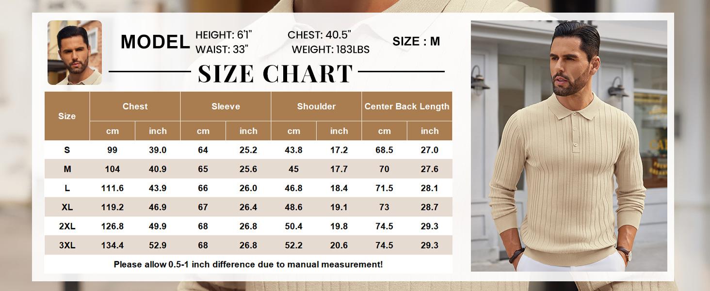 COOFANDY Men's Knitwear Polo Shirts Long Sleeve Casual Button Down Ribbed Polo Shirt Fashion Golf Shirts