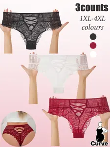 【Plus Size】 Women's Sexy Contrast Lace Thongs, Breathable Comfortable Underwear for All Seasons, Womenswear, Panties