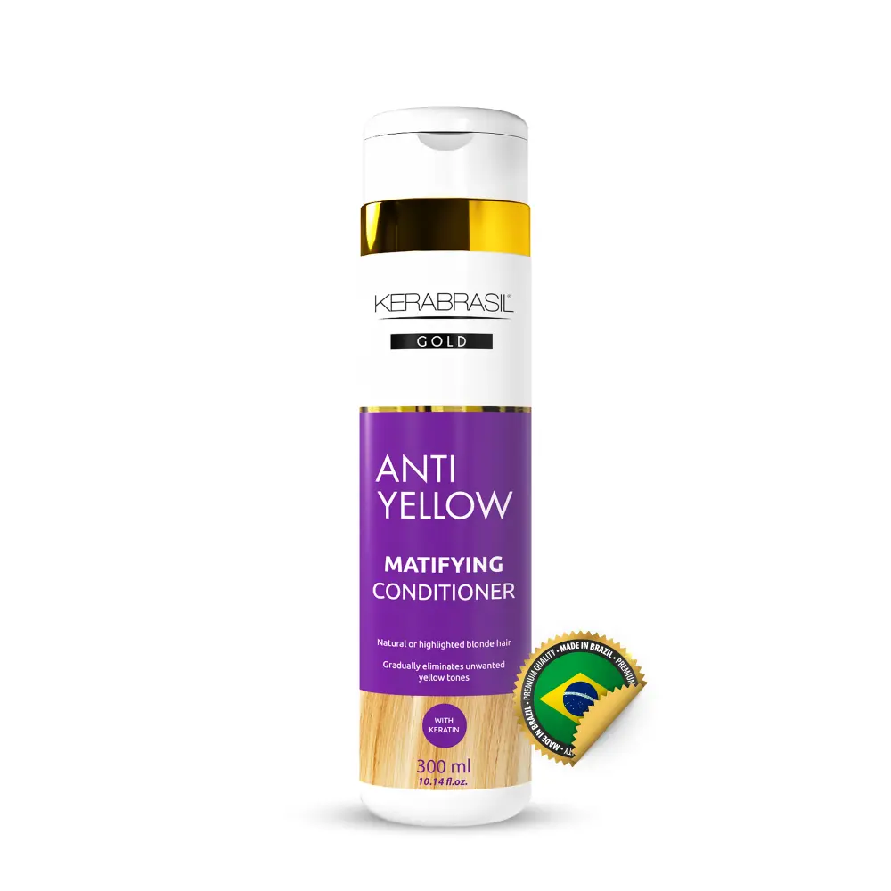 Kerabrasil Gold Anti Yellow Matifying Conditioner - Neutralizes Brassy Tones Enhances Cool Blonde Deep Hydration for Color-Treated & Natural Hair Pearlized Finish for Radiant Look 300ml