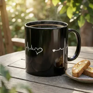 11oz EKG Heartbeat Line Ceramic Coffee Mug - Glossy, Lead-Free, Washable, Microwave-Safe, Reusable Drink Cup for Medical Nurse Enthusiasts, Romantic, Reuse