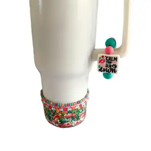 Flamingo | Calm the Flock Down  Tumbler Accessories | Boot |  Charm | Straw Topper | Beaded Bracelet Set
