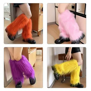 Harajuku Punk Fuzzy Leg Warmers for Women Soft Thickened Plush Boot Cuffs Covers for Winter Fashion and Costume Parties