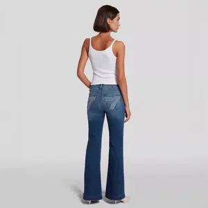 Womens' flared jeans,Slim fit elastic mid rise flared jeans for women,Three kinds of trouser lengths. Pants Denim 90s outfits