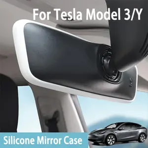 Full Coverage Rearview Mirror Edge Protector Strip for Tesla Model 3 Y, Durable Silicone Cover, Practical Car Interior Upgrade Accessory