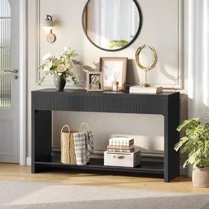 HOOBRO Entryway Table, Console Table with Open Storage Shelf, Sofa Side Table with 2 Drawers, Storage Organizer, for Hallway, Entryway, Stairwell, Living Room, Black