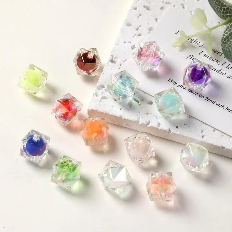 16mm Acrylic Faceted Diamond DIY Beads - Customizable Interchangeable Beads for Keychain Making, Handmade Jewelry Charms, Pen Crafts with Heart Cross Accents, Customizable Beads