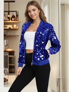 Sparkling Baseball Jacket Coat, Trendy Cool Shine, Unique Texture, Perfect for City, Light Parties, Casual Social Events