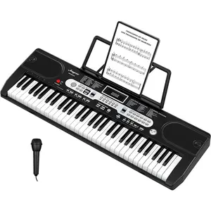 Digital Multifunction Keyboard Piano 61 Key Electric Piano with Microphone LCD Display Keynote Stickers Portable MP3 USB MIDI Microphone Feature Percussion Instrument