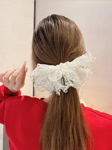 French Lace Skirt Bow Hair Tie, Fashionable Butterfly Trim, Simple Korean Style, Elegant Design, Perfect for Daily Use and Parties