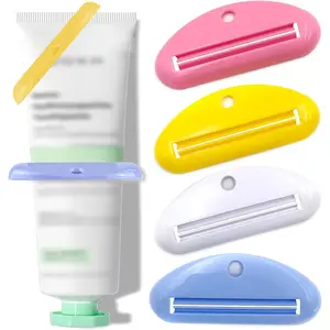 4PCS Reusable Space-Saving Toothpaste Tube Squeezer Plastic Toothpaste Dispenser & Holder for Bathroom Hanging Clip for Toothpaste Cream Cosmetics Paint (Colorful)