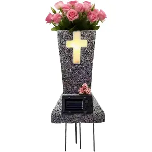 Cemetary Vase Solar Cemetery Grave Vase with LED Cemetery Vases for Grave with Spikes Decorations for Cemetery Grave Flower Holder for Loss of Loved One