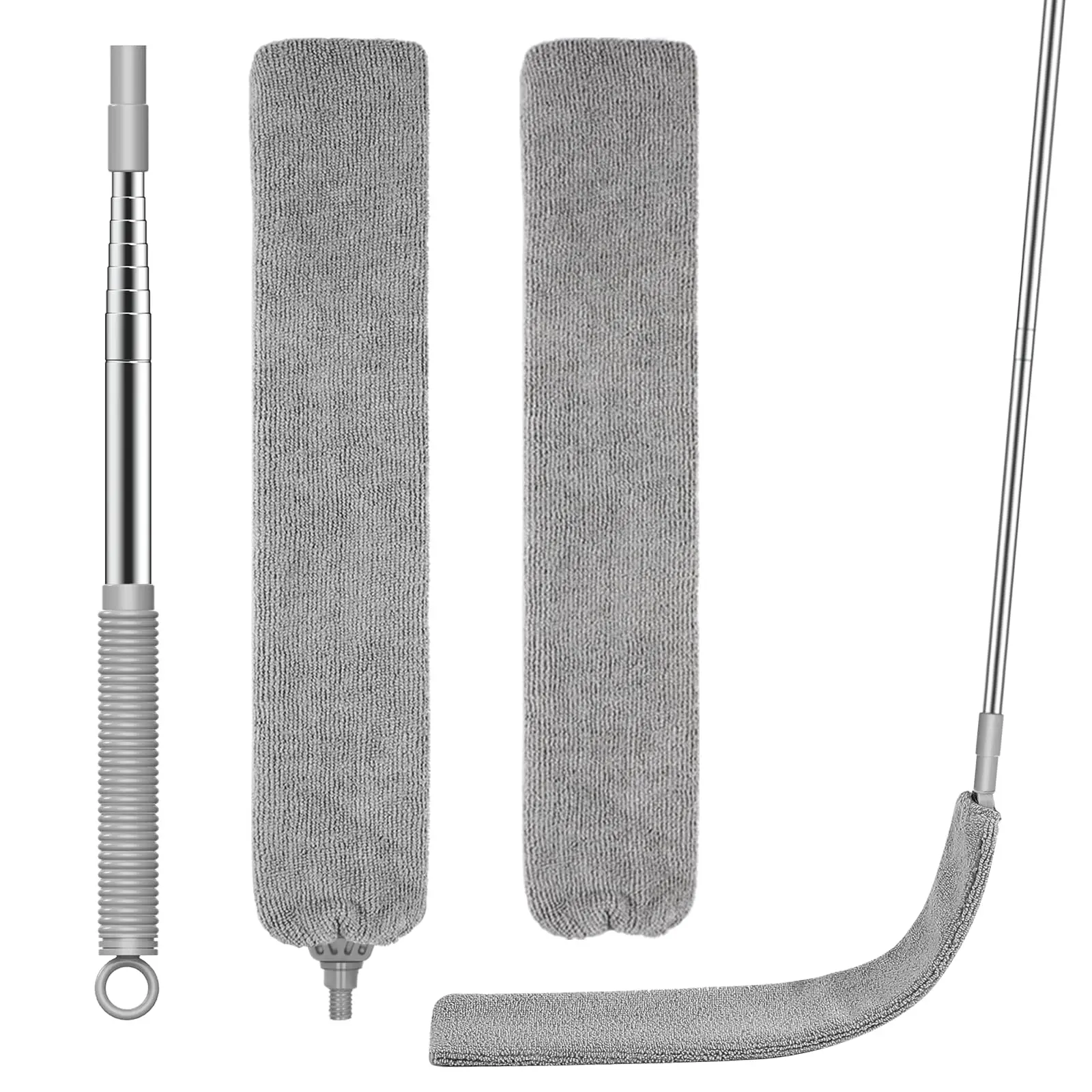 Retractable Gap Dust Cleaner Stick Tool, Extendable Gap Dust Duster Set with Stainless Steel Extension Pole, Includes 3 Washable Microfiber Cloths, Adjustable 36–51.2 Inches Duster for Under Appliances, Furniture & High Ceilings