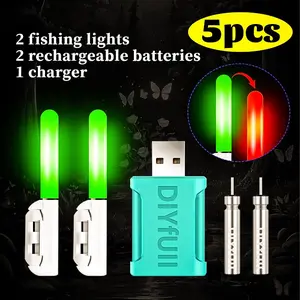 5pcs Fishing Rod Tip Lights, Rechargeable Battery, USB Charger, High Visibility, Suitable for Dark Light Environments, Clip Installation, Fishing Accessories