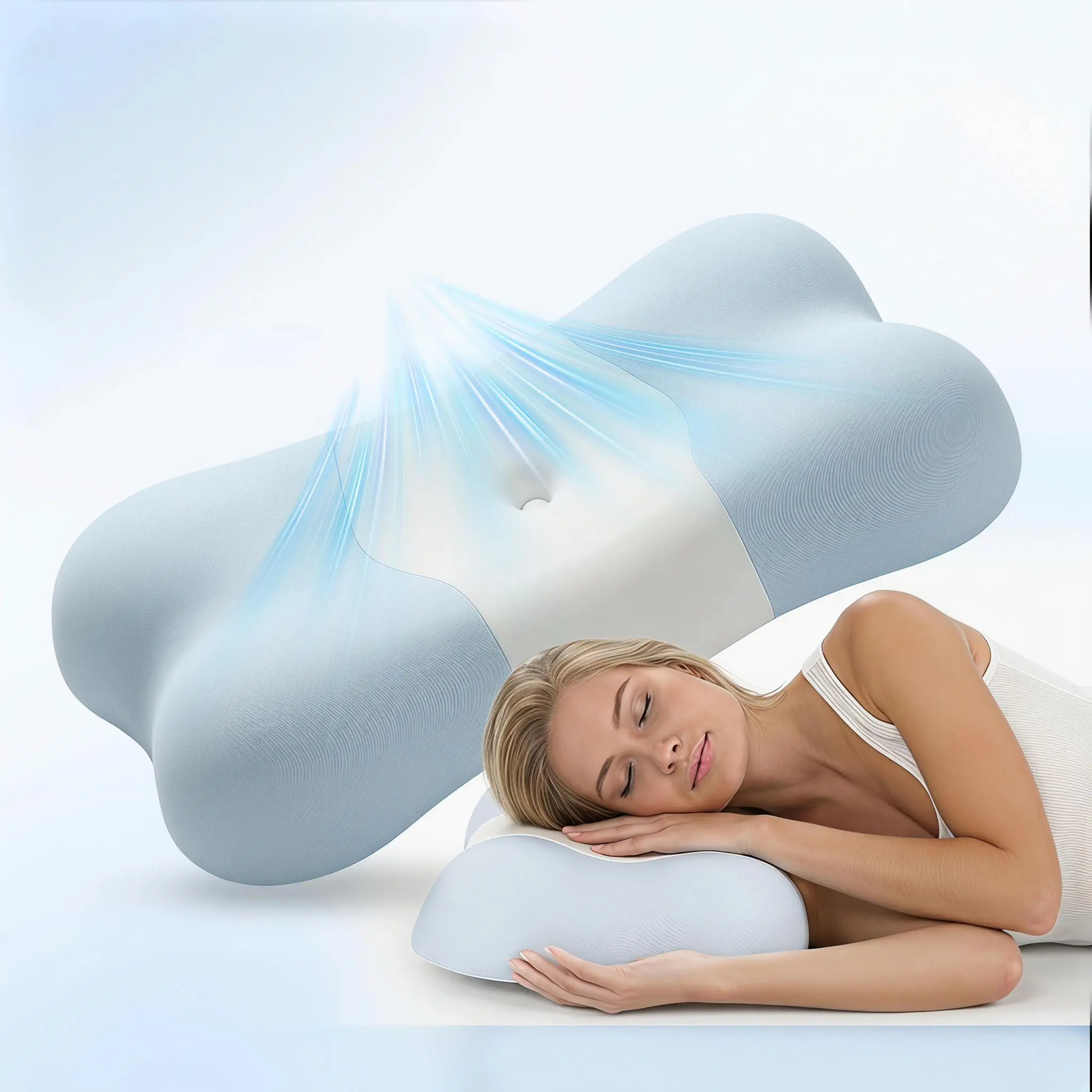 MULINATURE Cloud Memory Foam Cervical Pillow, 1 Pack | Ergonomic 3-Zone Contour Neck Support, Cooling Pillow for Side, Back & Stomach Sleepers
